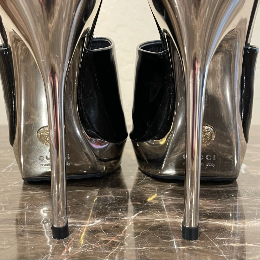 Gucci Patent Leather Peep Toe Stiletto Sandals - Picture 9 of 16